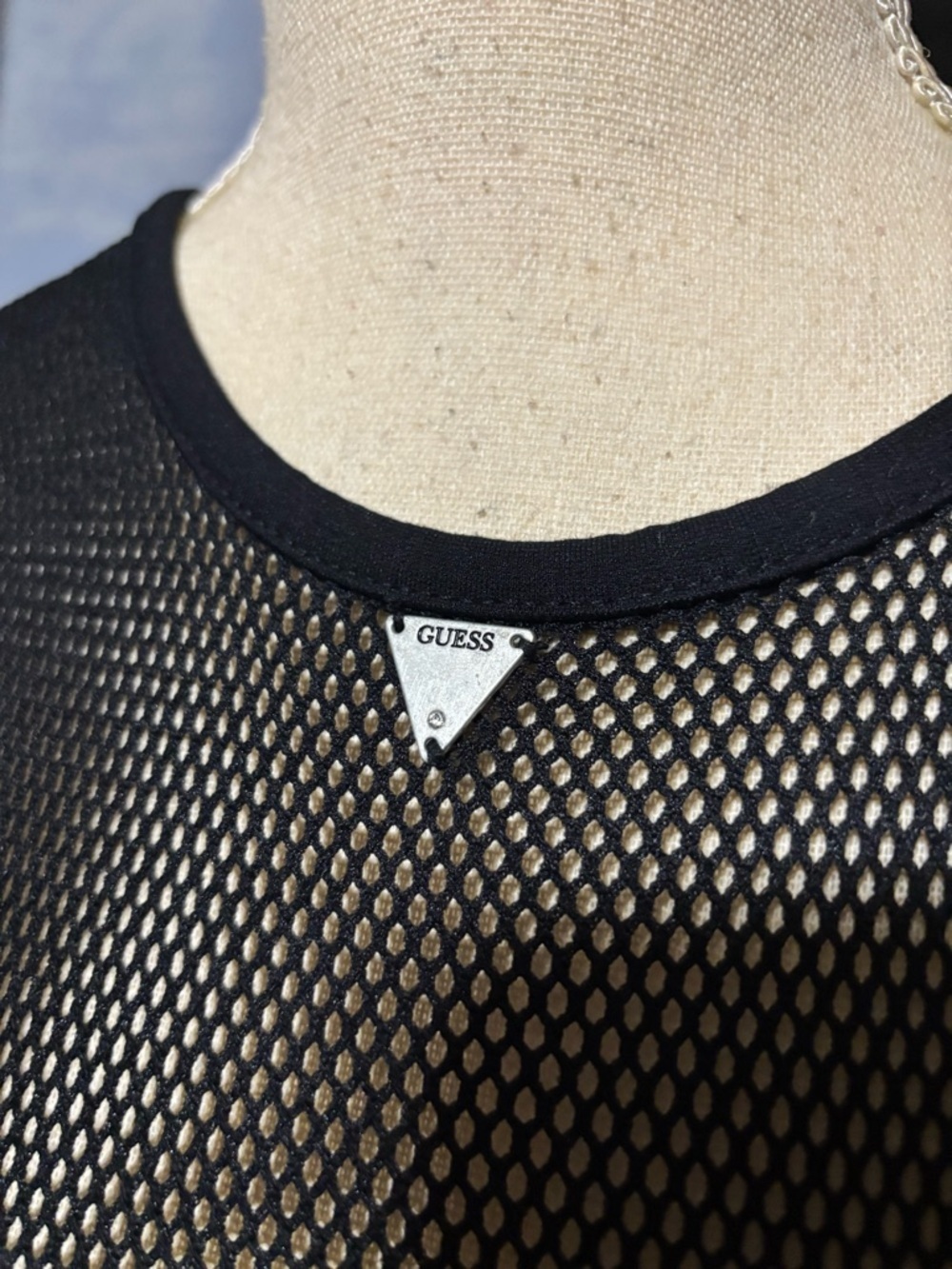 Guess Black Mesh Studded Bodycon Dress XS Sleeveless Sheer Panel - Picture 5 of 12